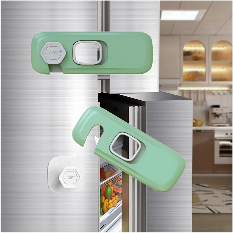 Wilbeva Fridge Locks with Self Adhesive, Refrigerator Latch for Kids, Toddlers and Children, Child & Baby Proofing Freezer Door Lock for, Cabinets and Drawers, Oven, Windows (Green-2pack) - Image 1
